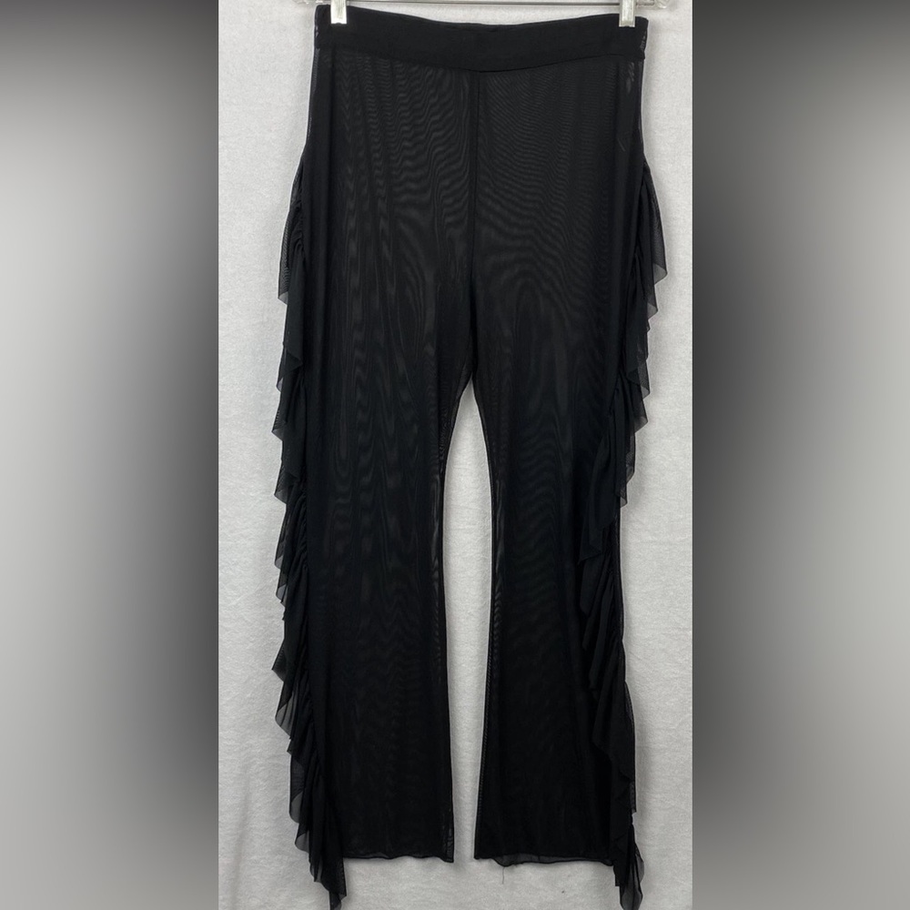 Shein CURVE Womens Black Sheer Swimsuit Cover Up Pants Ruffles 4xl READ SIZE